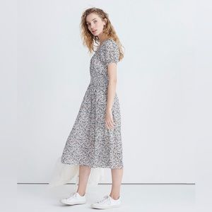 Smock-Waist Peasant Midi Dress in Blossoming Vines